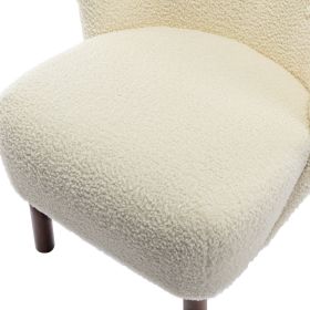 Modern Accent Chair Lambskin Sherpa Wingback Tufted Side Chair with Solid Wood Legs for Living Room Bedroom, Cream