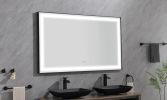 72*48 LED Lighted Bathroom Wall Mounted Mirror with High Lumen+Anti-Fog Separately Control