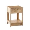 15.75" Rattan End table with drawer; Modern nightstand; side table for living roon; bedroom; natural