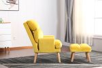 Soft Comfortable 1pc Accent Click Clack Chair with Ottoman Yellow Fabric Upholstered Oak Finish Legs Living Room Furniture