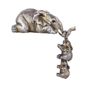 Golden Resin Elephant Sculpture Collectible Figurines Animal Ornaments Cute Bling Elephant Book Decor Presents Antique Gifts (Color: Silver, Ships From: CN)