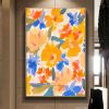 Handmade Oil Painting Canvas Wall Art Decor Original Orange Flower Painting Abstract Floral Painting Living Room Hallway Bedroom Luxurious Decorative