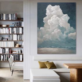 Hand Painted Oil Painting White Cloud Textured Wall Art Blue Sky Painting Cloud Painting Minimalist Cloud Wall Art White Cloud Art Blue Sky Wall Art N (Style: 1, size: 150X220cm)