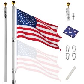 20 ft Al Flag Pole w/ US Flag and Ball (Color: as Pic)